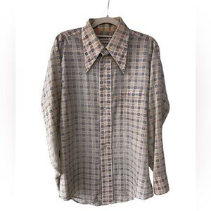 Vintage 70’s distressed Arrow all over print button down dagger collar shirt